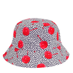 Cherry Print Bucket Hat Gray Sunshade Cap