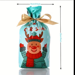 10pcs Christmas Drawstring Bags for Candies, Small Christmas Gifts, and Wrapping