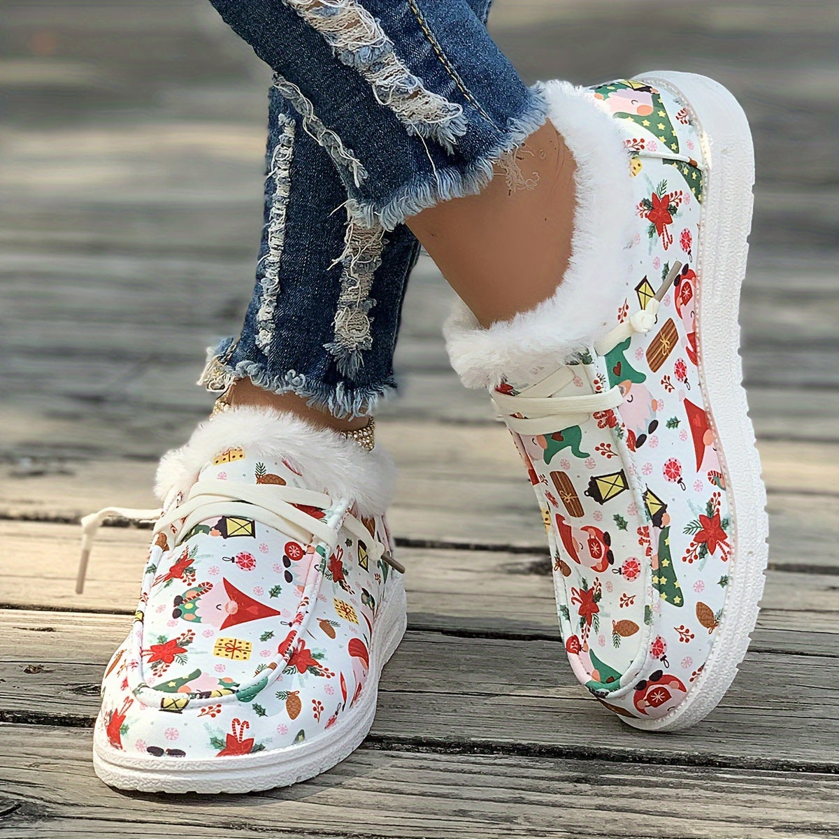 Women's Christmas Snow Boots, Dwarf & Snowflake Patterns, Plus Plush