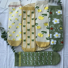 5 Pairs Floral Print Socks Comfy & Breathable Women's Stockings