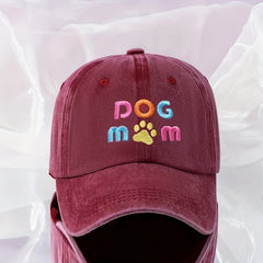 DOG MOM Embroidery Baseball Cap Cartoon Candy Washed Distressed Sun Hat