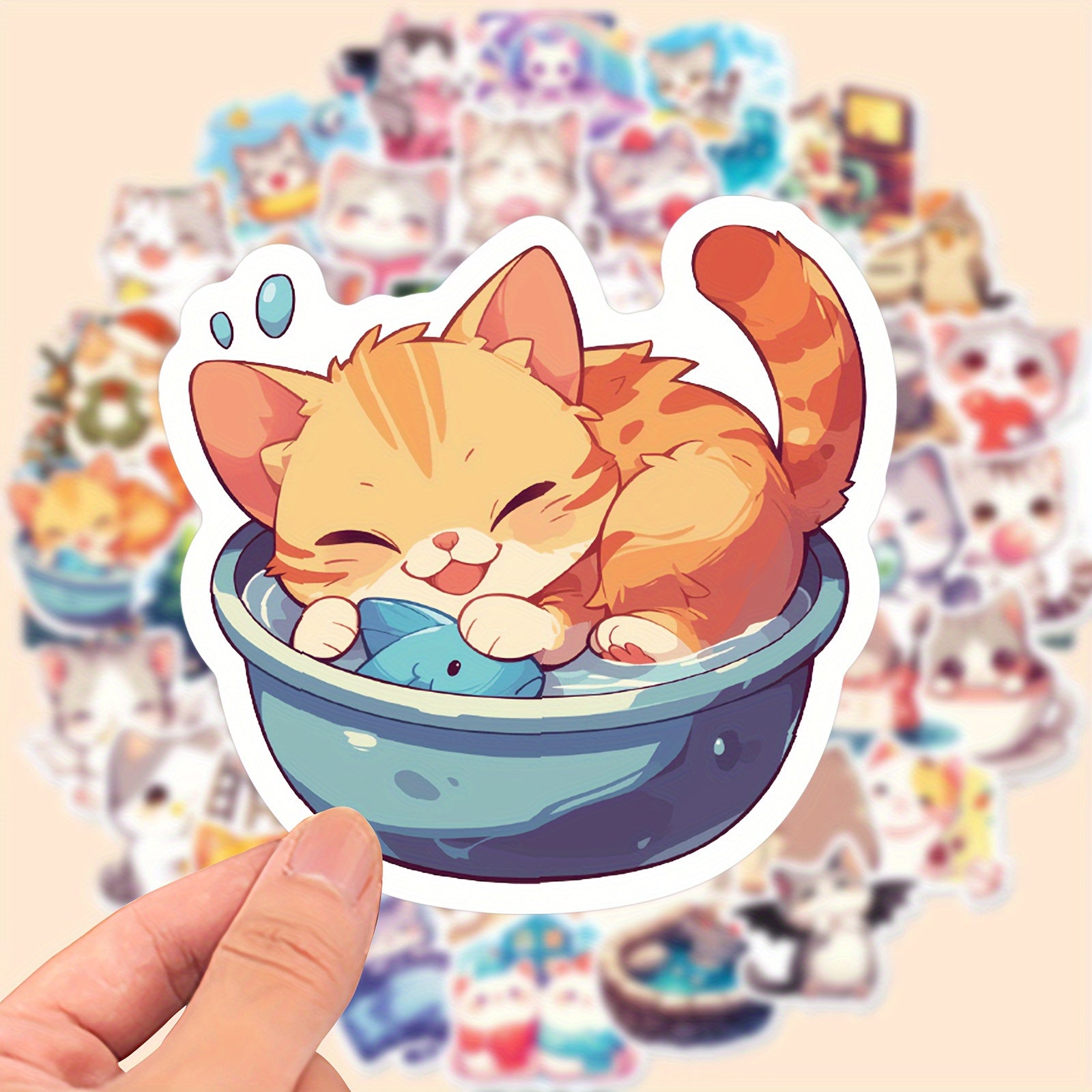 50 Adorable Cartoon Cat Stickers Vinyl Decals for Laptops Water Bottles Journals
