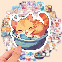 50 Adorable Cartoon Cat Stickers Vinyl Decals for Laptops Water Bottles Journals
