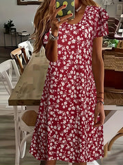 Floral Print Layered Sleeve Round Neck Mini Dress