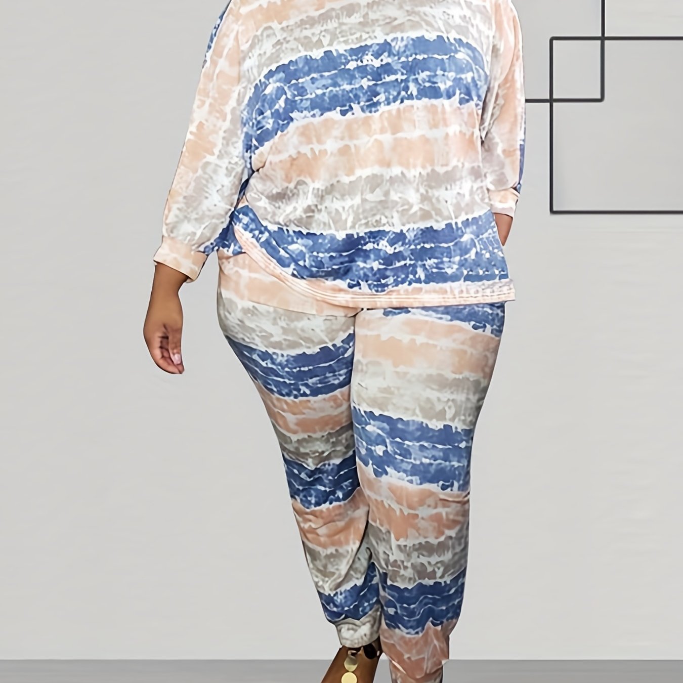 Women's Plus Tie Dye Striped Tee & Pants Set