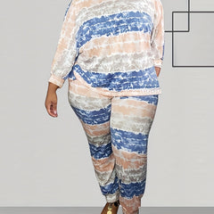 Women's Plus Tie Dye Striped Tee & Pants Set