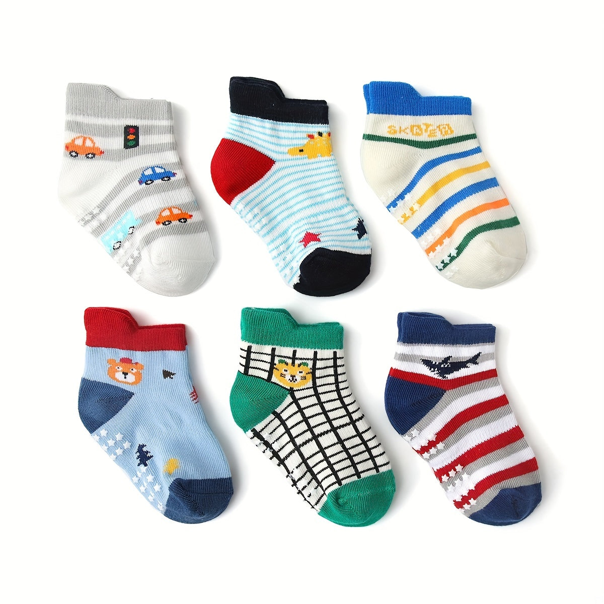 12pairs Cartoon Non-slip Knit Ankle Socks for Baby Boys and Girls