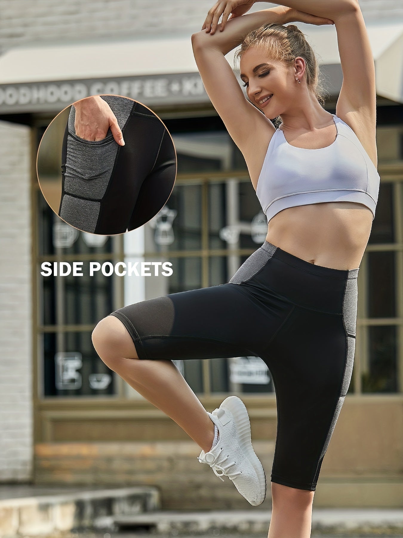 Women's High Waist Yoga Shorts with Side Pockets