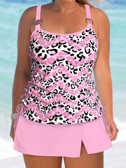 Modest Tankini Set Women's Plus Leopard Lace Up Side Cami Top