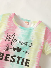 2pcs Baby Girls Tie Dye MAMA'S BESTIE T Shirt & Shorts Set