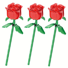 3pcs Roses Building Blocks Colorful Flower Toys Decoration