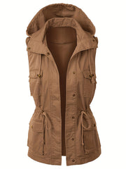 Women's Sleeveless Drawstring Hooded Jacket