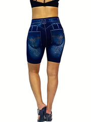 High Waist Denim Print Leggings for Women