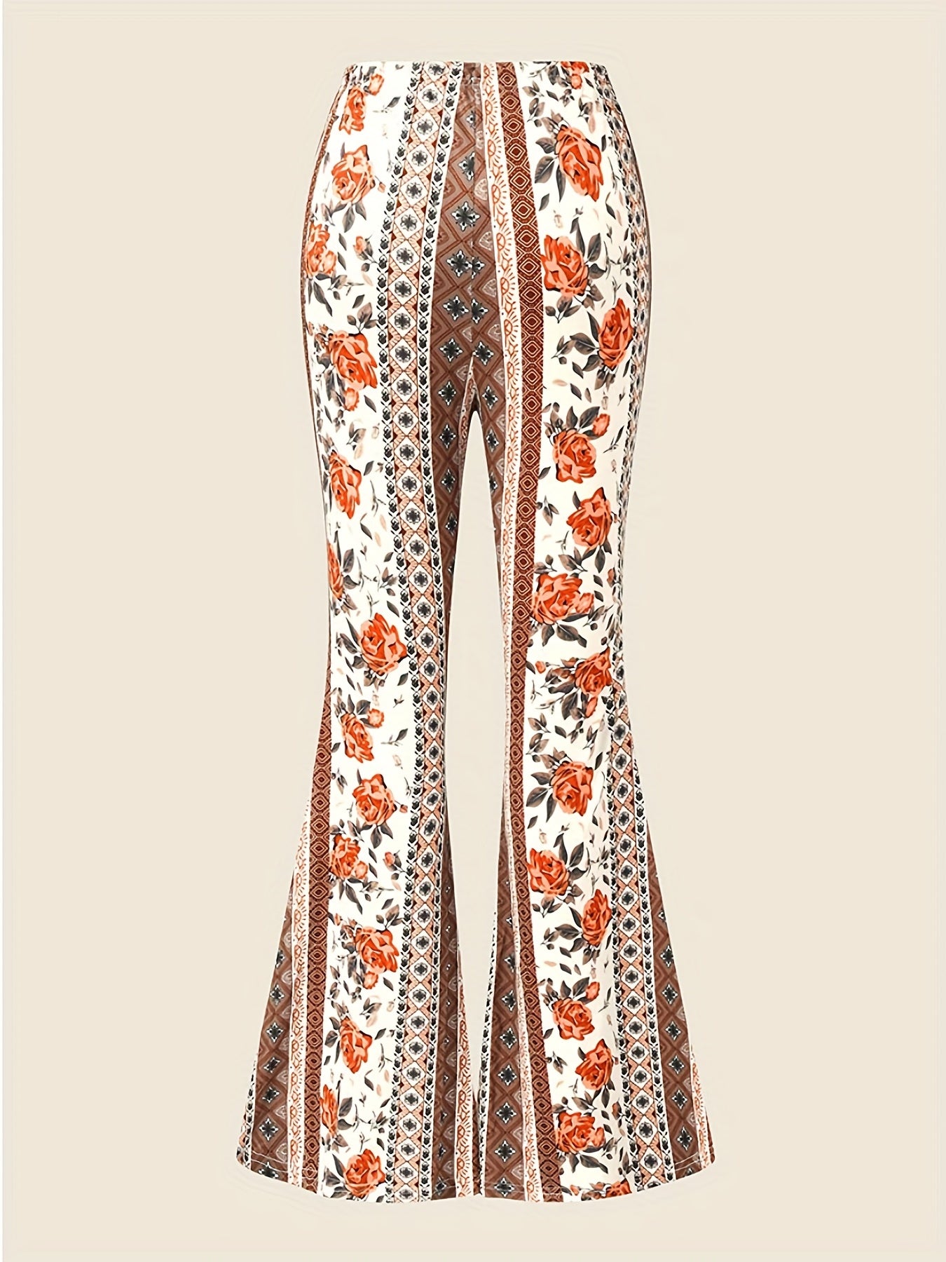 Patchwork Print High Rise Flare Leg Trousers