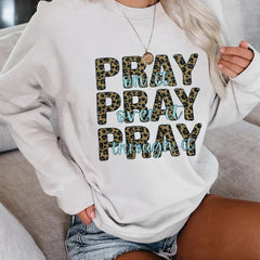 Leopard Letter Print Pullover Sweatshirt for Women