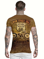 Men's Motorcycle Print T shirt Round Neck Tee Shirt For Summer