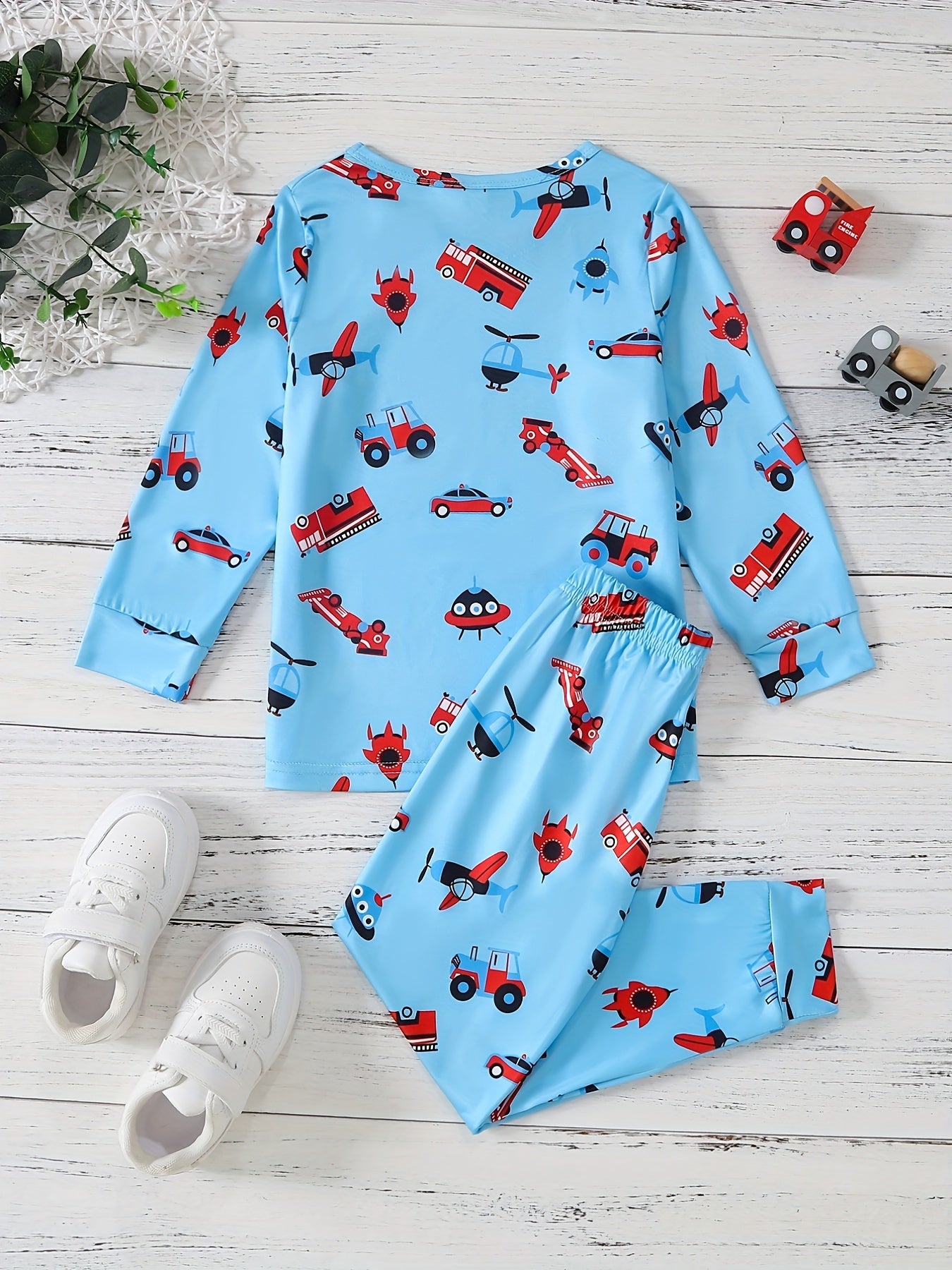 2pcs Vehicle Pattern Toddler Kid's Pajamas Set Boy's Loungewear