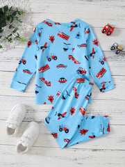 2pcs Vehicle Pattern Toddler Kid's Pajamas Set Boy's Loungewear