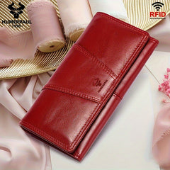 HUMERPAUL Women's RFID Blocking Leather Long Wallet - Rich Red