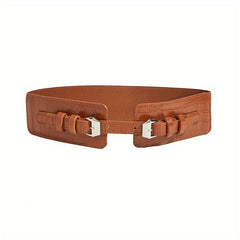 Crocodile Print Double Needle Buckle Elastic Belt Lanyard