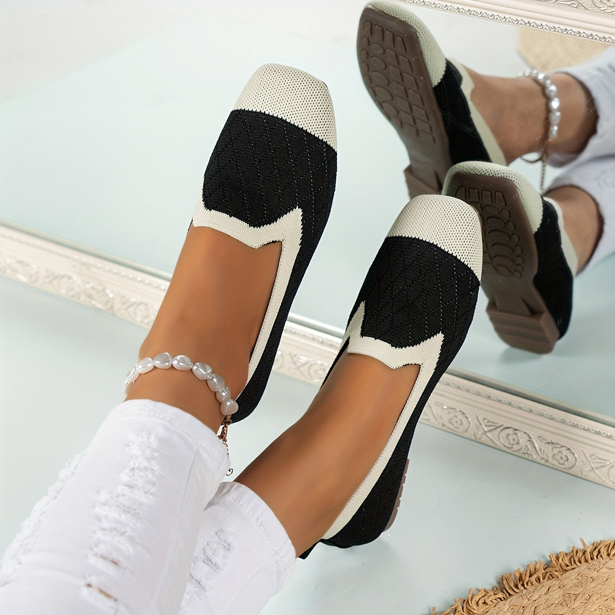 Women's Geometric Pattern Flat Shoes Breathable Slip On Lightweight Shoes