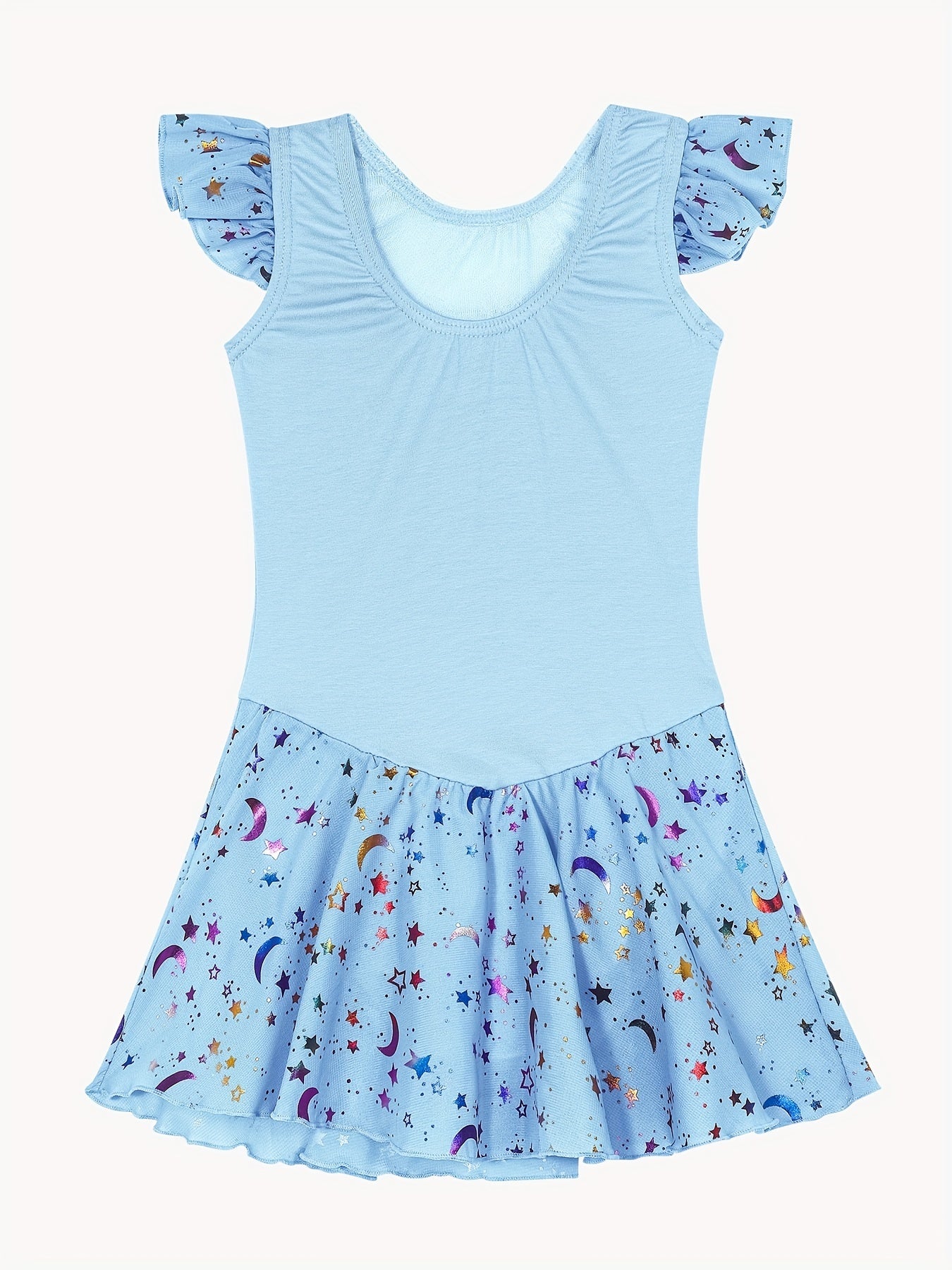 Girls Star Graphic High Stretch Ruffled Sleeve Ballet Dance Dress