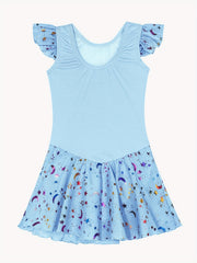 Girls Star Graphic High Stretch Ruffled Sleeve Ballet Dance Dress