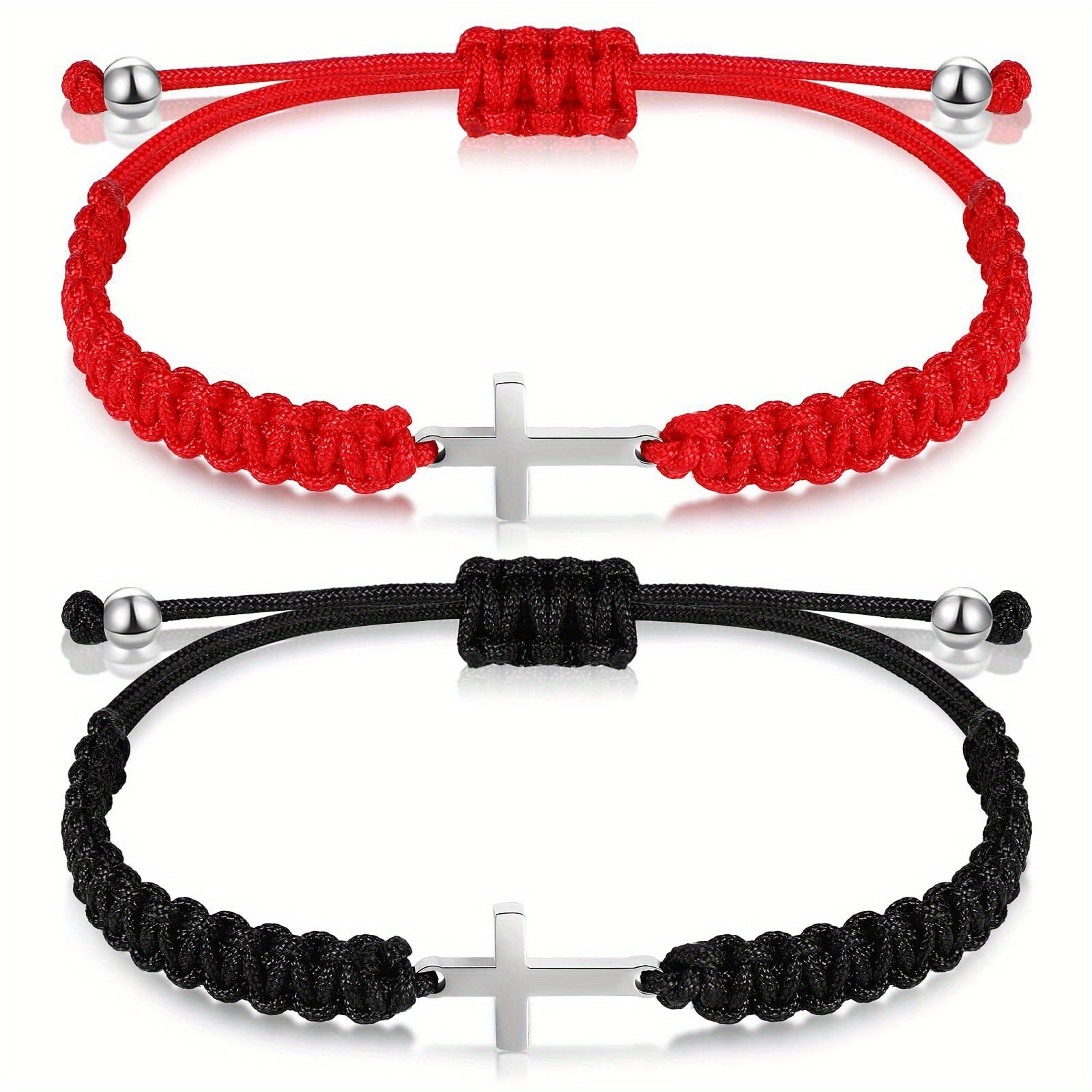Stainless Steel Cross Bracelet And Woven Rope Couple Bracelets