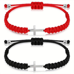 Stainless Steel Cross Bracelet And Woven Rope Couple Bracelets