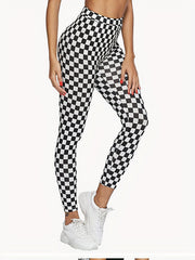 Plaid Print Skinny Leggings High Waist Stretchy Leggings Women's Clothing