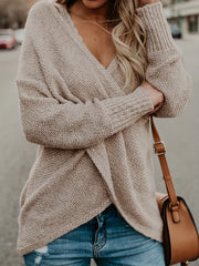 Surplice Neck Cross Front Sweater Long Sleeve Spring & Fall Women's Clothing