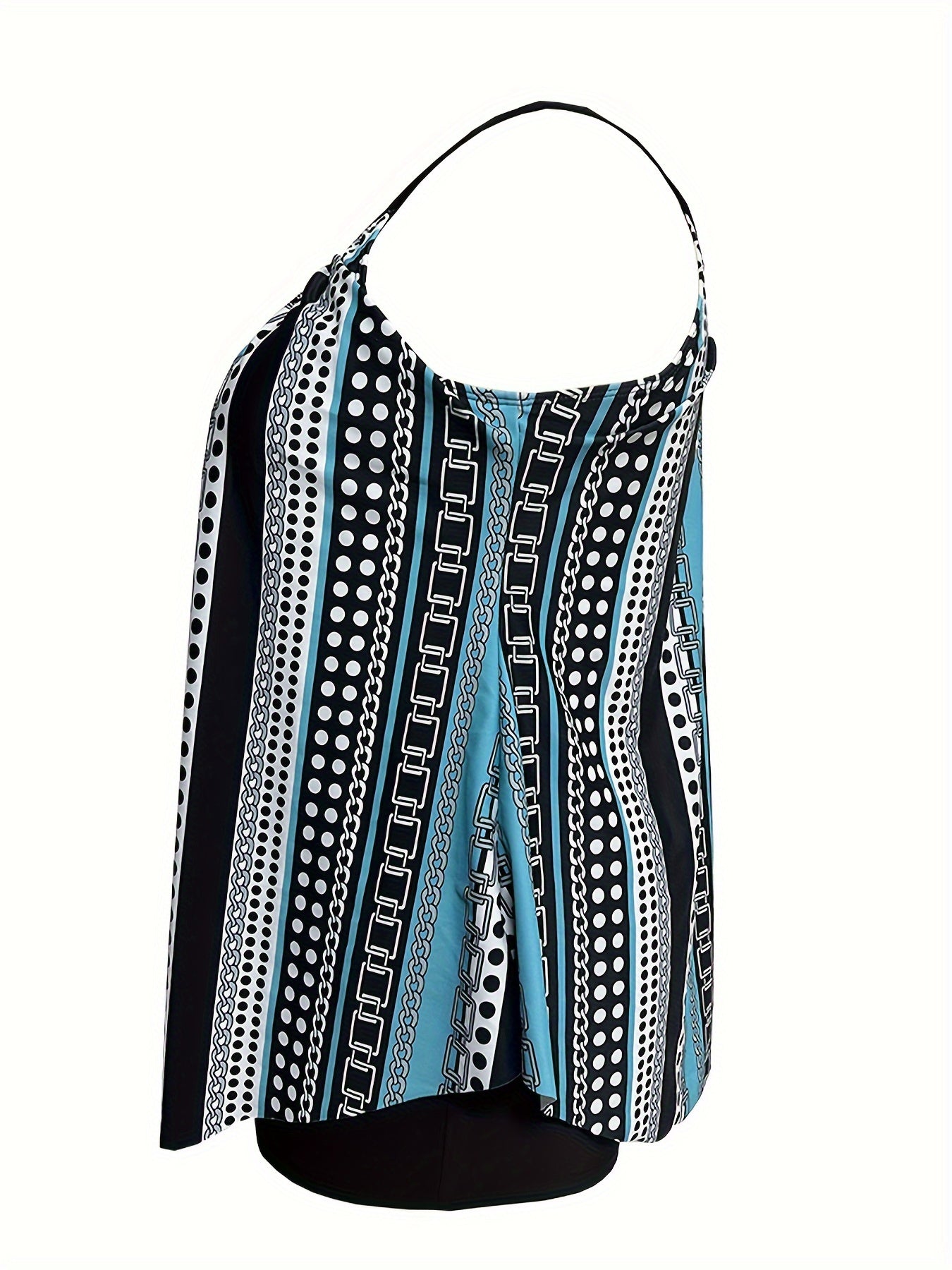 Modest Tankini Set - Women's Chain & Polka Dot Stripe Print Top & S