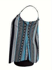 Modest Tankini Set - Women's Chain & Polka Dot Stripe Print Top & S