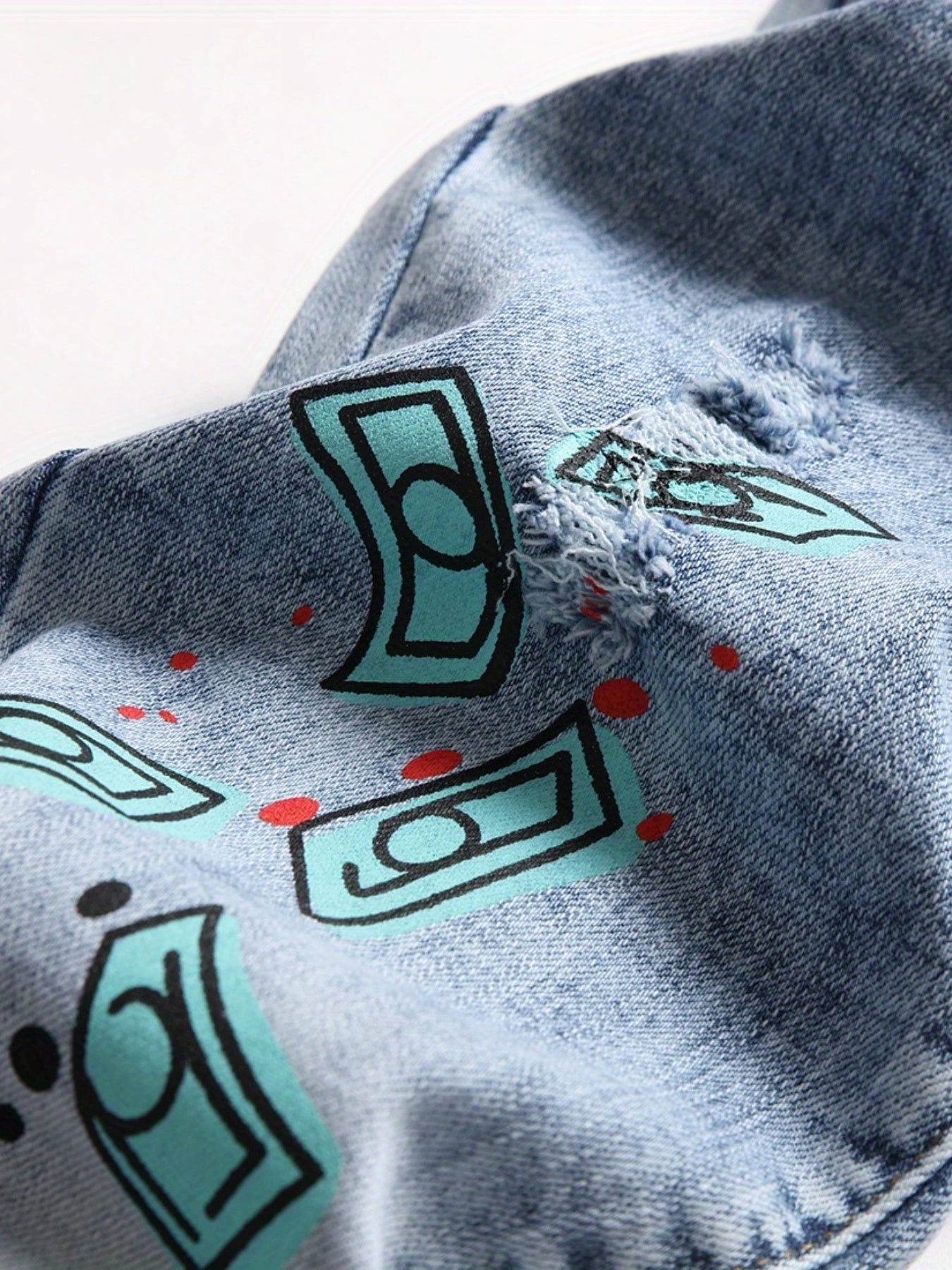 Graphic Print Slim Fit Jeans Men Casual Street Style Stretch Denim Spring