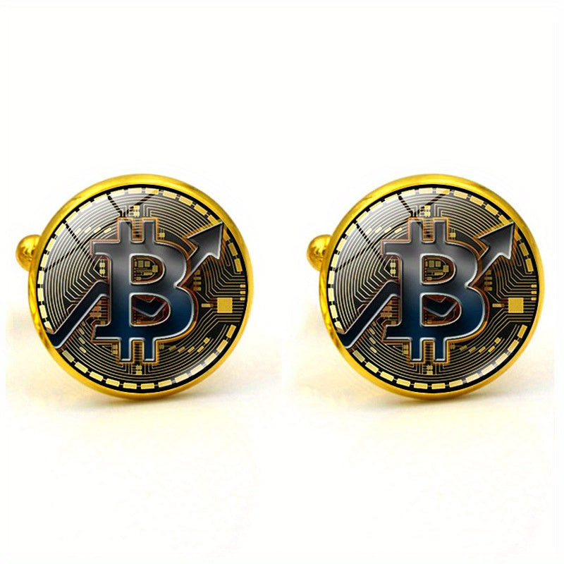 Bitcoin Round Metal Cufflinks for Men
