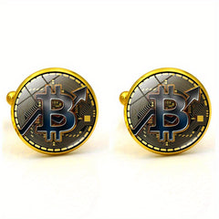Bitcoin Round Metal Cufflinks for Men