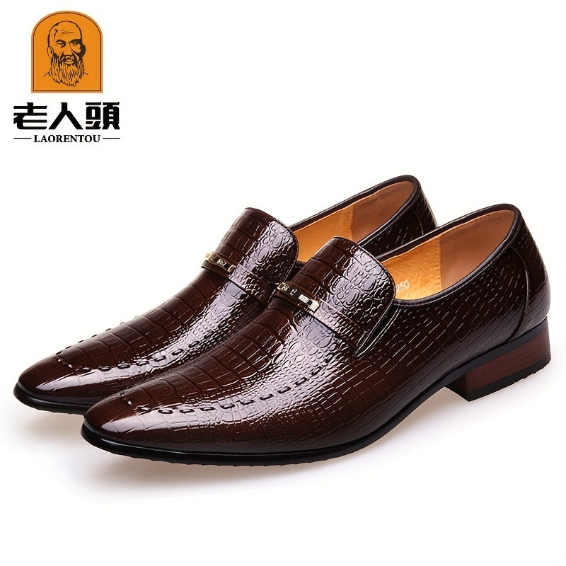 LAORENTOU Men's Crocodile Pattern Slip On Dress Shoes Non Slip Formal Shoes