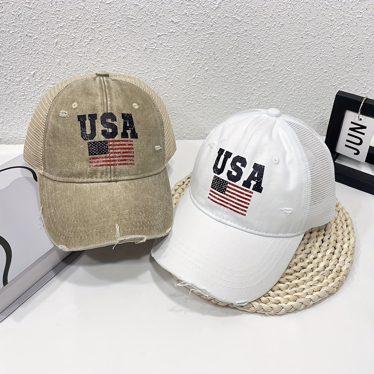 Washed Distressed Denim Trucker Hat Mesh Baseball Cap