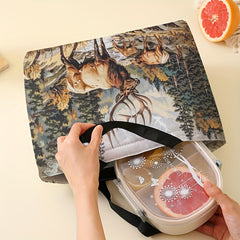 Elk Print Insulated Lunch Bag Leakproof Double Sided Durable Hand Washable
