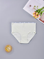 5 Pack Plus Size Panties Set Women's Plus Ribbed Letter Tape Trim Briefs