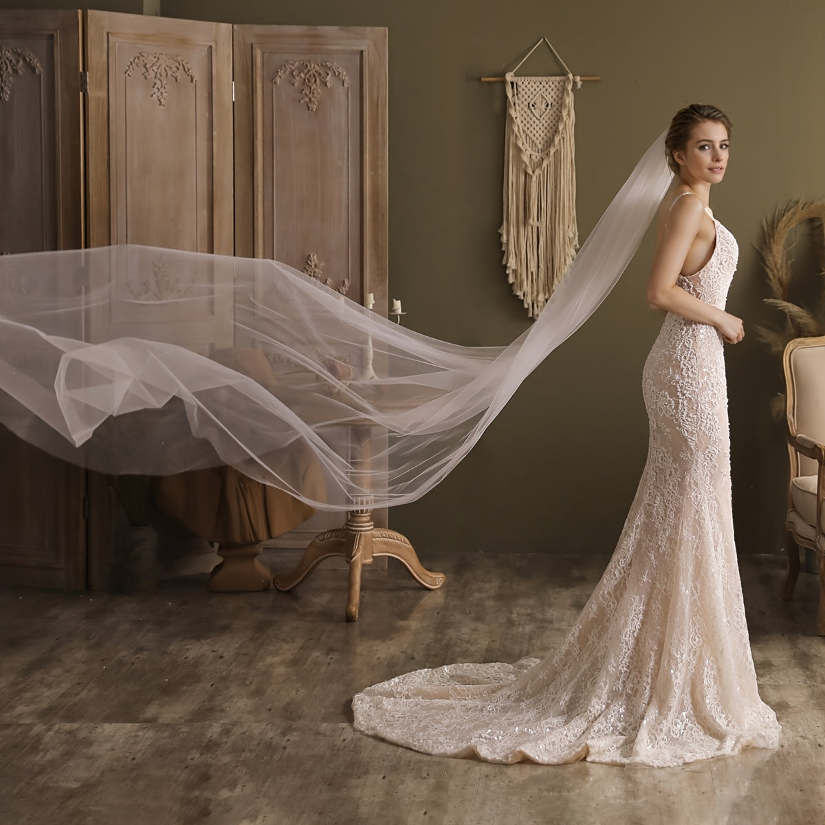 JOANSHRINE Bridal Veil with Comb Soft Sheer Polyester Vintage Wedding Veil
