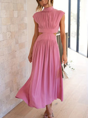 Sexy Ruched Maxi Dress Cap Sleeve