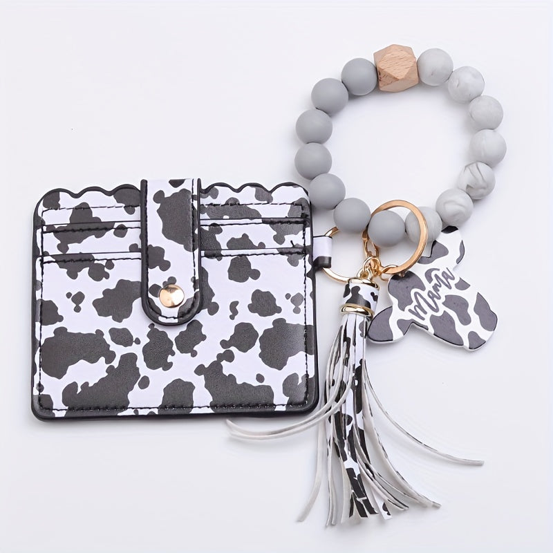 Cow Pattern Wallet with Wristlet Keychain