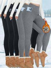 5pcs Womens Thermal Fleece Lined High Waisted Sports Leggings With Pocket