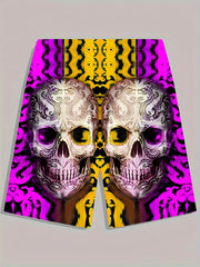 Men's 3D Skull Graphic Cotton Shorts Comfy Stretchy Short Pants