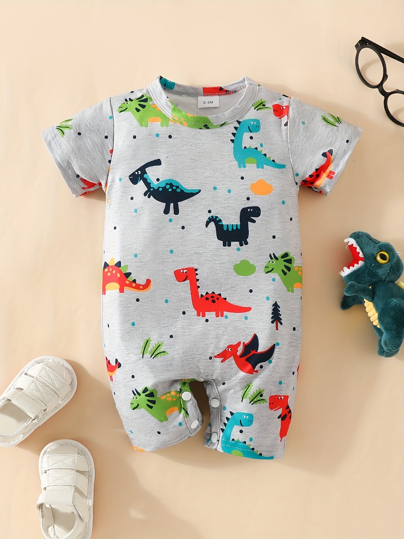 Animal Print Short Sleeve Romper Jumpsuit for Baby Boys and Girls