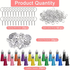 120pcs Keychain Accessories Set with Engraved Inspirational Words Charms