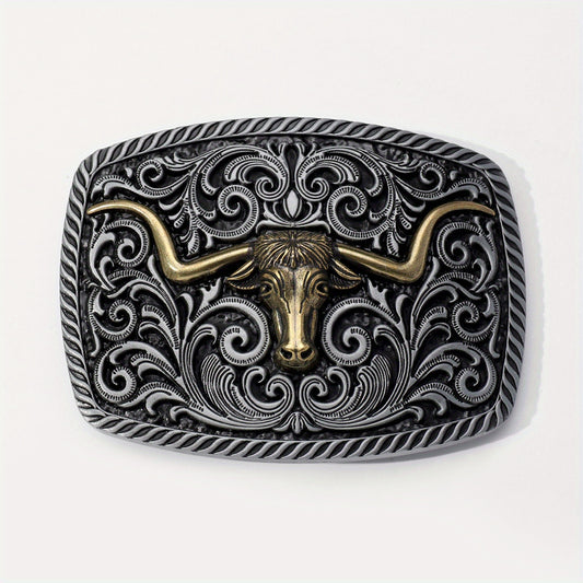 Vintage Flower Engraved Belt Buckle, Decorative Design for Leather Belts