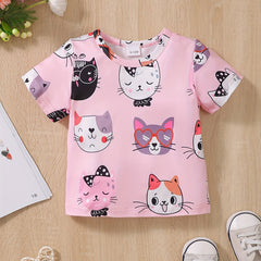Baby Girls Casual Cat Graphic T-shirt for Summer Holiday