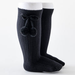 Toddler Girls Knee High Socks With Plush Ball